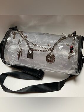 Y2K Punk Chain Clear Transparent Barrel Bag Round Crossbody 
GOTH Silver Charms